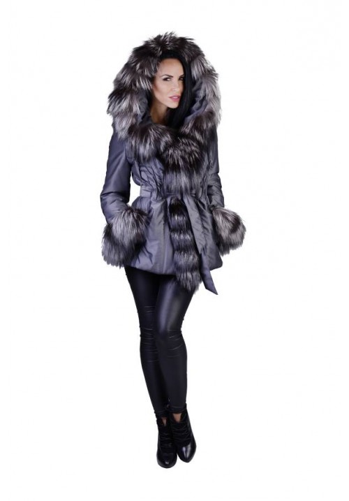 Dámsky textilný kabát s kožušinou Lione  grey